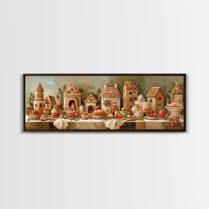 Gingerbread Houses in Charming Folk Art Style Canvas Print, Bakery Art, Printable Wall Art, Bakery Decor, Fine Art, Patisserie, BAK-3x1-30