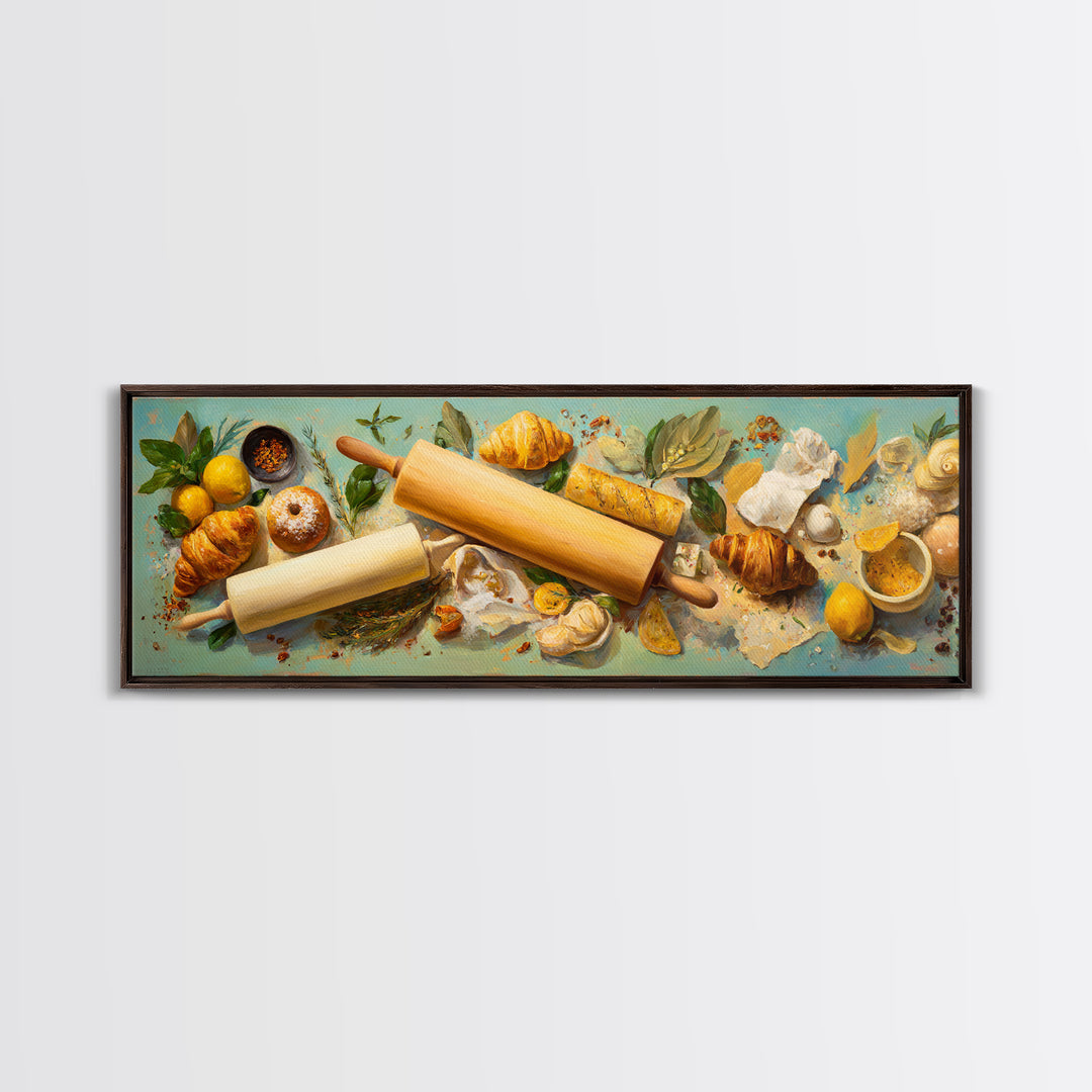 Patisserie Pattern of Rolling Pins and Pastries Canvas Print, Bakery Art, Aesthetic Wall Art, Bakery Decor, Patisserie, BAK-3x1-37