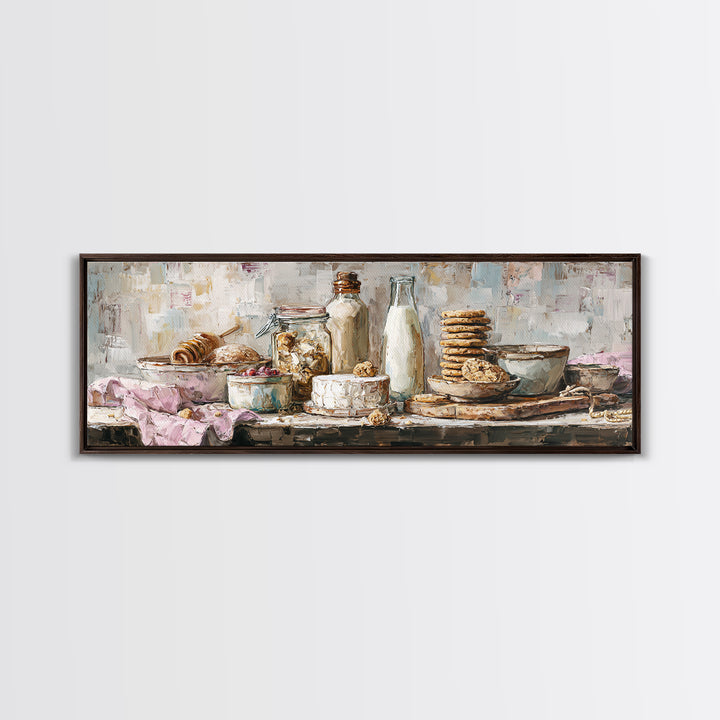 Milk Bottle and Cookies Nostalgic Still Life Canvas Print, Bakery Art, Kitchen Wall Decor, Bakery Decor, Fine Art, Patisserie, BAK-3x1-38