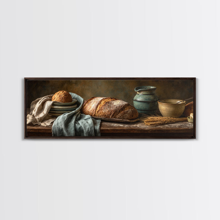 Rustic Loaf of Bread Framed Canvas Print, Bakery Art, Modern Decor, Bakery Decor, Fine Art, Patisserie, Wall Decor, Art Print, BAK-3x1-44