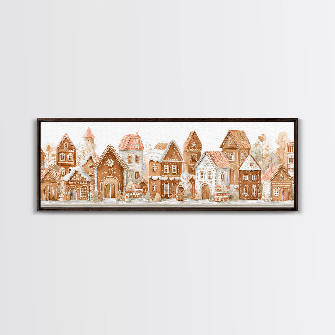 Gingerbread Houses in Charming Folk Art Style Canvas Print, Bakery Art, Kids Art, Bakery Decor, Fine Art, Patisserie, BAK-3x1-54
