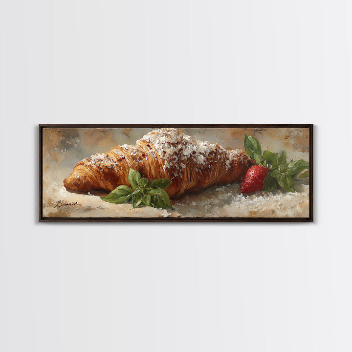 Almond Croissant Closeup Framed Canvas Print, Bakery Art, Print, Bakery Decor, Fine Art, Patisserie, Food Art, Kitchen Print, BAK-3x1-55