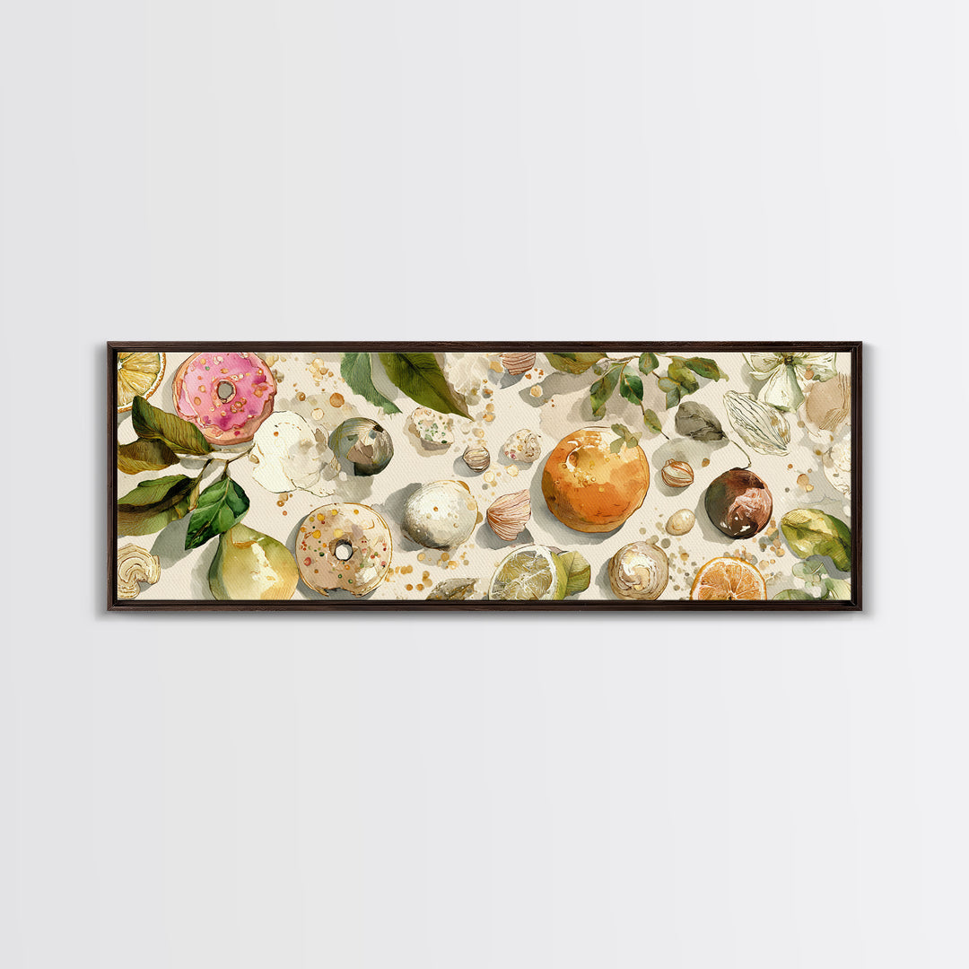 Whimsical Donut Assortment Framed Canvas Print, Bakery Art, Neutral Decor, Bakery Decor, Fine Art, Patisserie, Home Decor, BAK-3x1-73