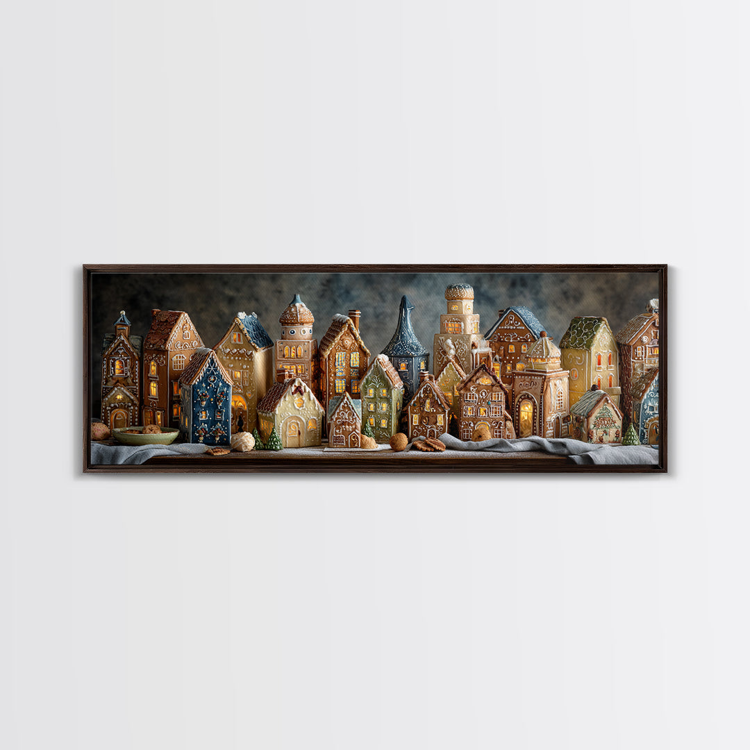 Gingerbread Houses in Charming Folk Art Style Canvas Print, Bakery Art, Digital Print, Bakery Decor, Fine Art, Patisserie, BAK-3x1-78