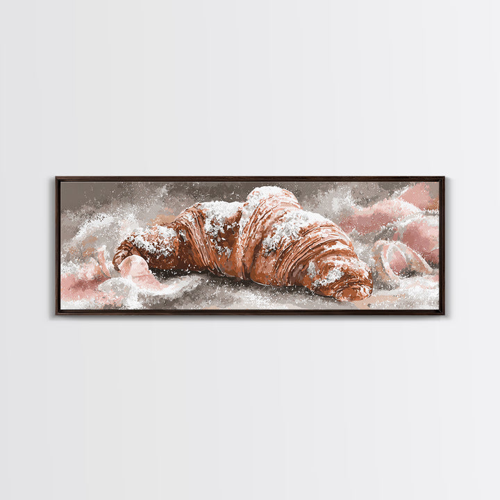 Almond Croissant Closeup Framed Canvas Print, Bakery Art, Kitchen Prints, Bakery Decor, Oil Painting, Patisserie, Fine Art, BAK-3x1-79