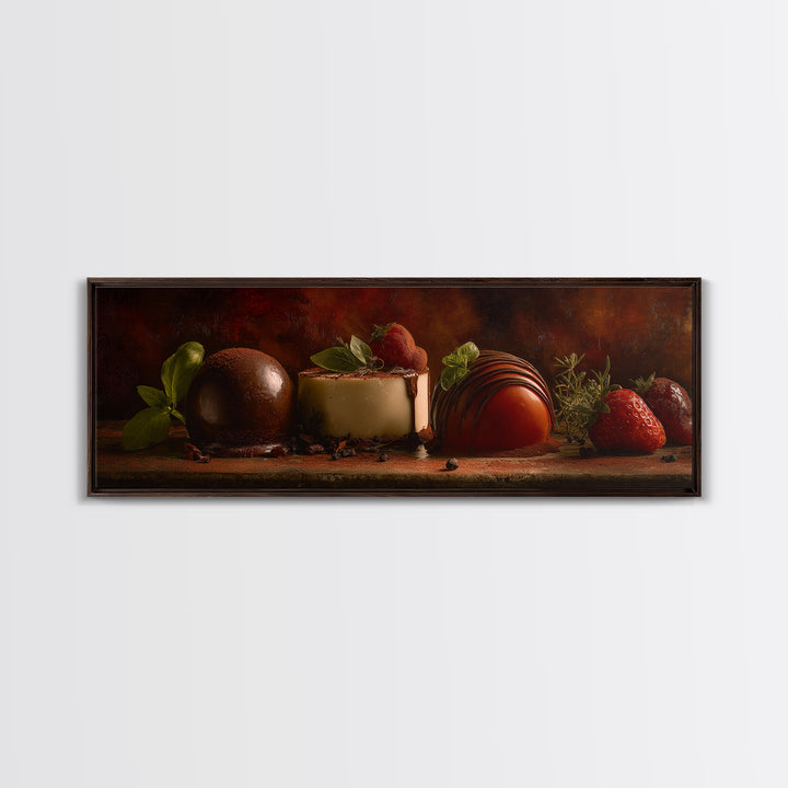 Chocolate Truffle Still Life Canvas Print, Bakery Art, Kitchen Art, Bakery Decor, Fine Art, Patisserie, Neutral Wall Art, BAK-3x1-83