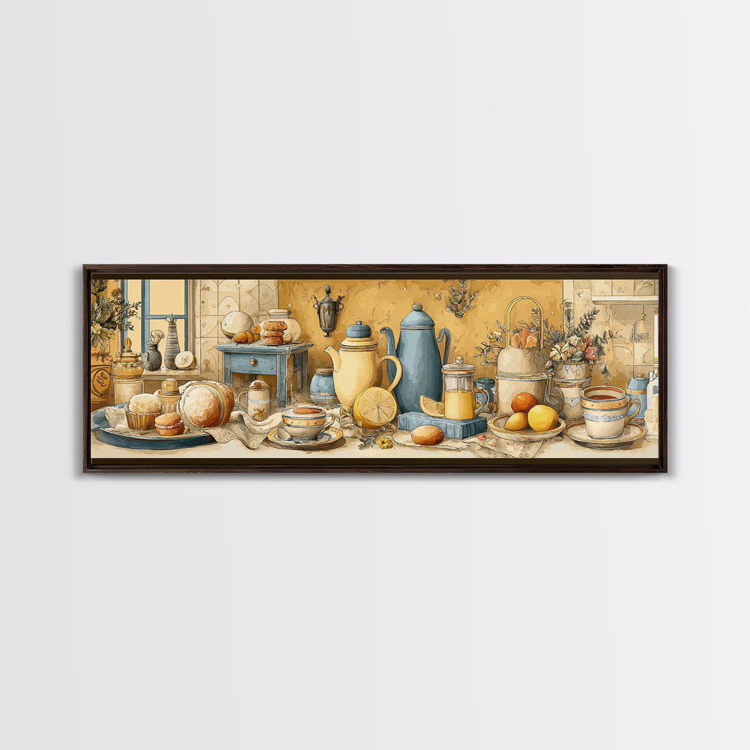 Tea and Scone Arrangement Framed Canvas Print, Bakery Art, Printable Wall Art, Bakery Decor, Patisserie, Coffee Wall Art, BAK-3x1-84