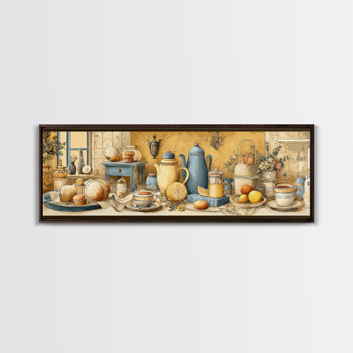 Tea and Scone Arrangement Framed Canvas Print, Bakery Art, Printable Wall Art, Bakery Decor, Patisserie, Coffee Wall Art, BAK-3x1-84