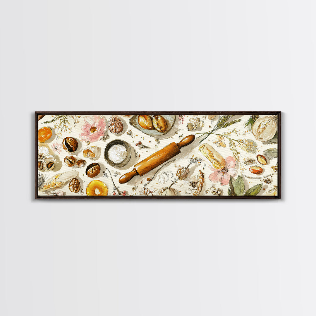 Patisserie Pattern of Rolling Pins and Pastries Canvas Print, Bakery Art, Bakery, Bakery Decor, Oil Painting, Patisserie, BAK-3x1-85