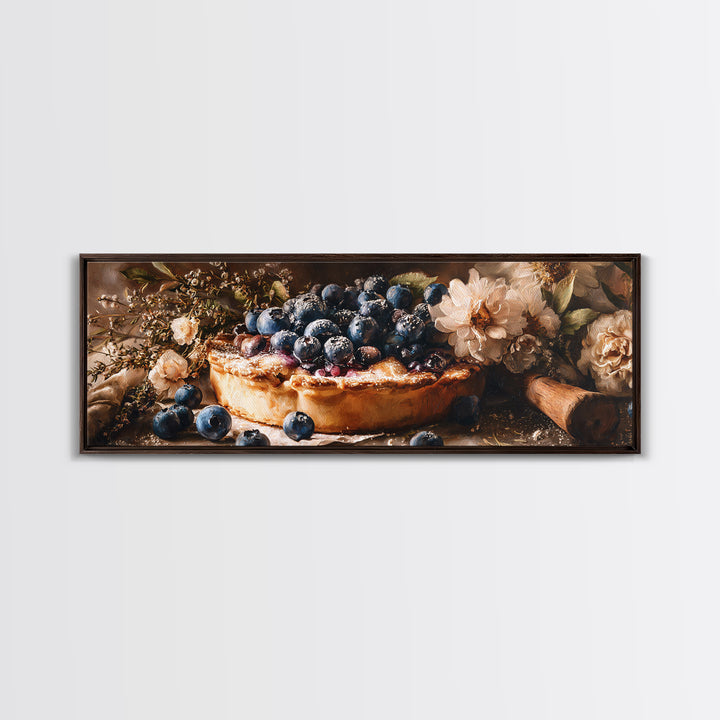 Blueberry Galette with Rustic Farmhouse Texture Framed Canvas Print, Bakery Art, Watercolor Painting, Bakery Decor, Patisserie, BAK-3x1-87