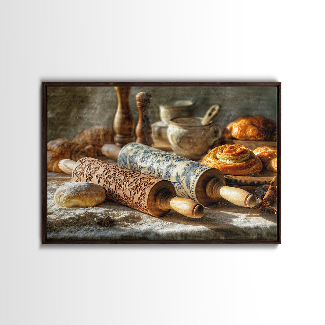 Patisserie Pattern of Rolling Pins and Pastries Canvas Print, Bakery Art, Kitchen Art Print, Bakery Decor, Fine Art, Patisserie, BAK-3x2-1