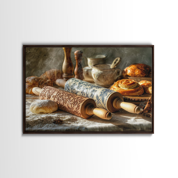 Patisserie Pattern of Rolling Pins and Pastries Canvas Print, Bakery Art, Kitchen Art Print, Bakery Decor, Fine Art, Patisserie, BAK-3x2-1