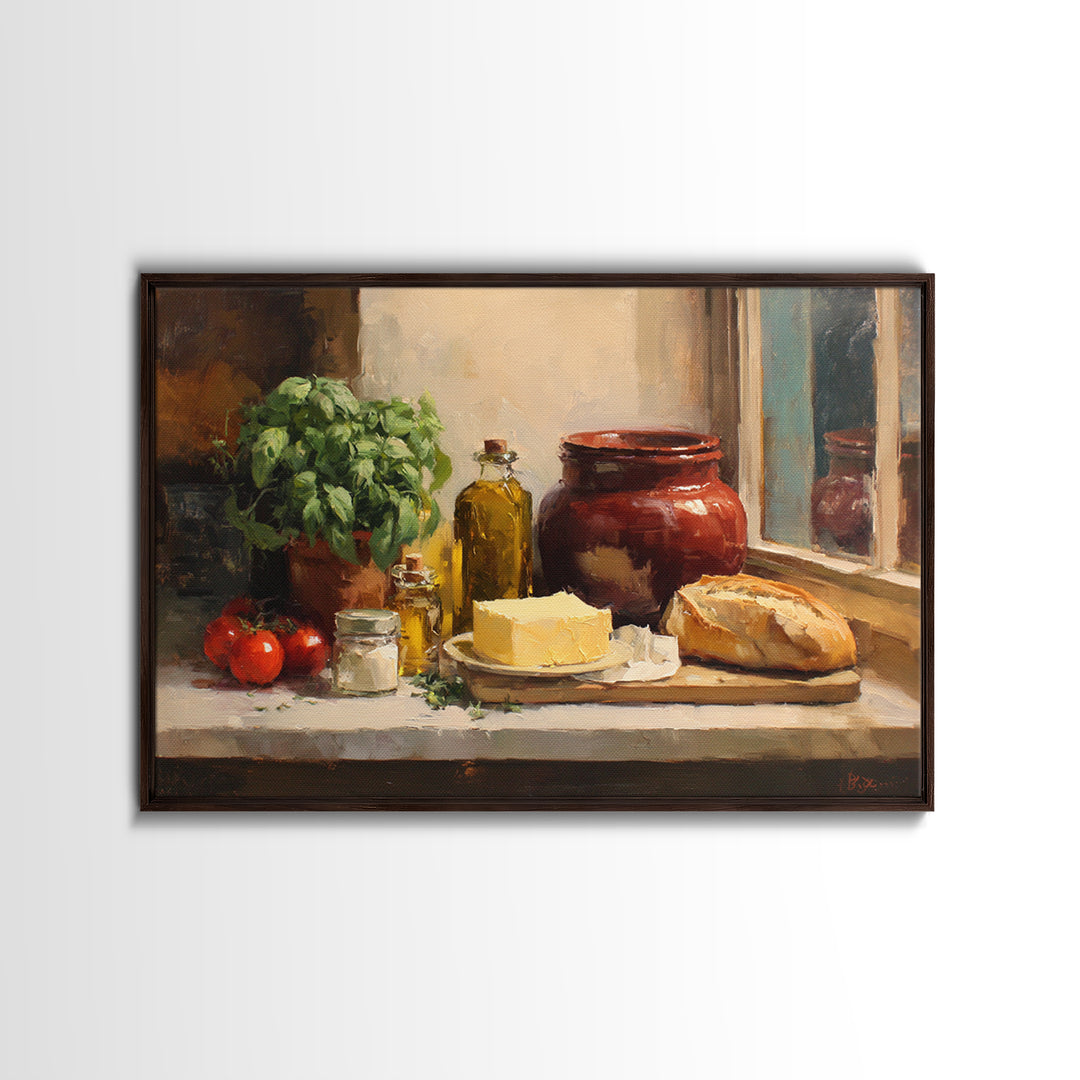 Baguette and Butter Still Life on Marble Canvas Print, Bakery Art, Neutral Wall Art, Bakery Decor, Fine Art, Patisserie, BAK-3x2-12
