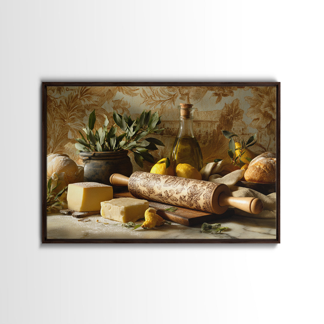 Patisserie Pattern of Rolling Pins and Pastries Framed Canvas Print, Bakery Art, French Wall Art, Bakery Decor, Abstract Art, BAK-3x2-25