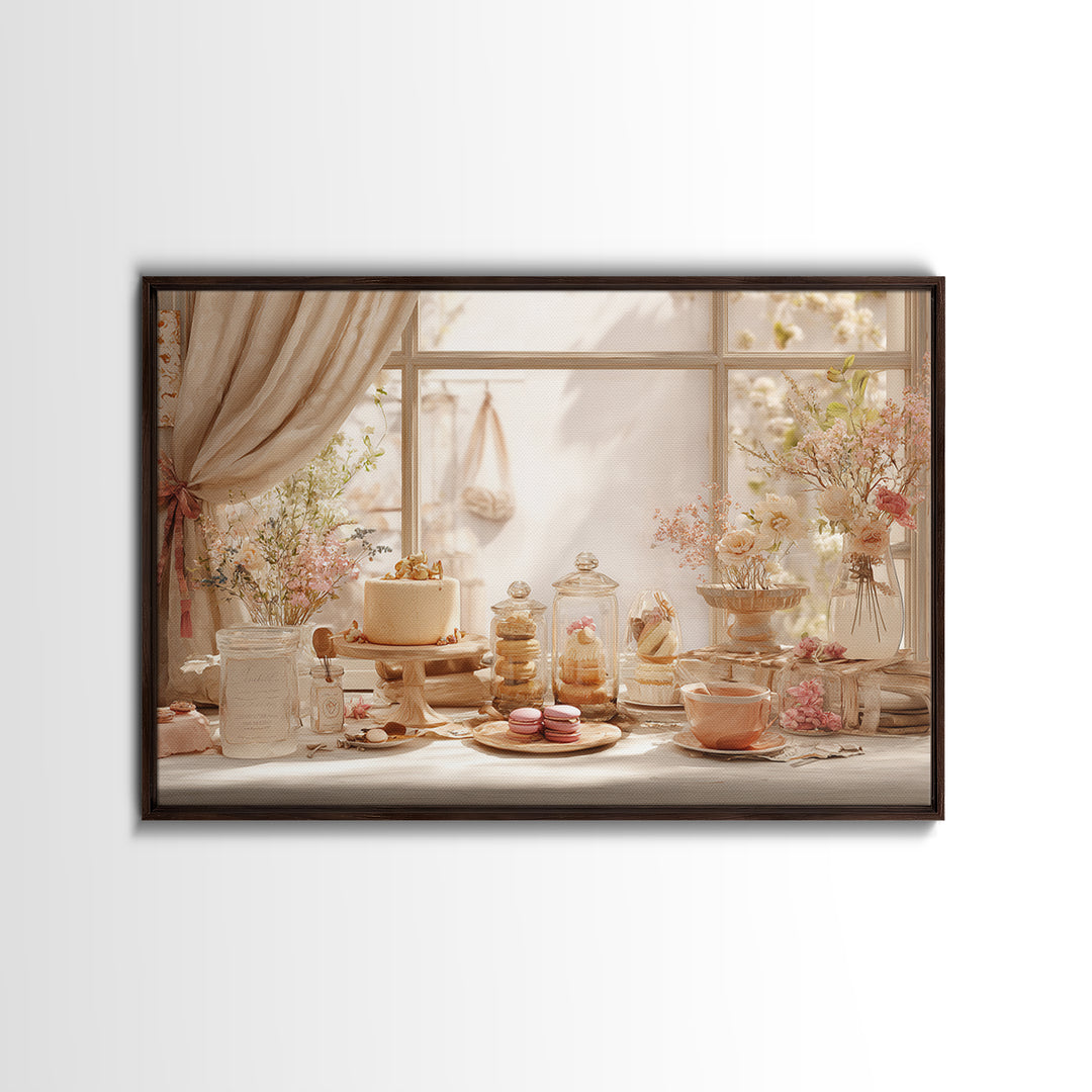 French Patisserie Window Display of Pastel Pastries Canvas Print, Bakery Art, Neutral Wall Art, Bakery Decor, Patisserie, BAK-3x2-30
