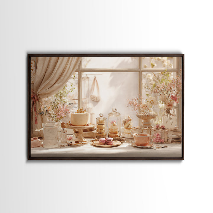 French Patisserie Window Display of Pastel Pastries Canvas Print, Bakery Art, Neutral Wall Art, Bakery Decor, Patisserie, BAK-3x2-30