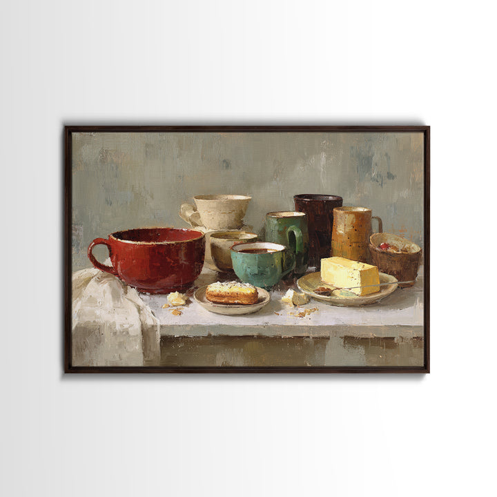 Painterly Eclair and Coffee Still Life Framed Canvas Print, Bakery Art, Bakery, Bakery Decor, Oil Painting, Patisserie, BAK-3x2-40