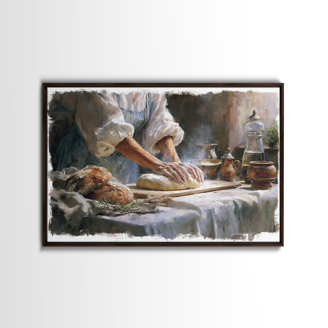 Baker Hands Shaping Dough Framed Canvas Print, Bakery Art, Gallery Decor, Bakery Decor, Fine Art, Patisserie, Wall Art, BAK-3x2-45