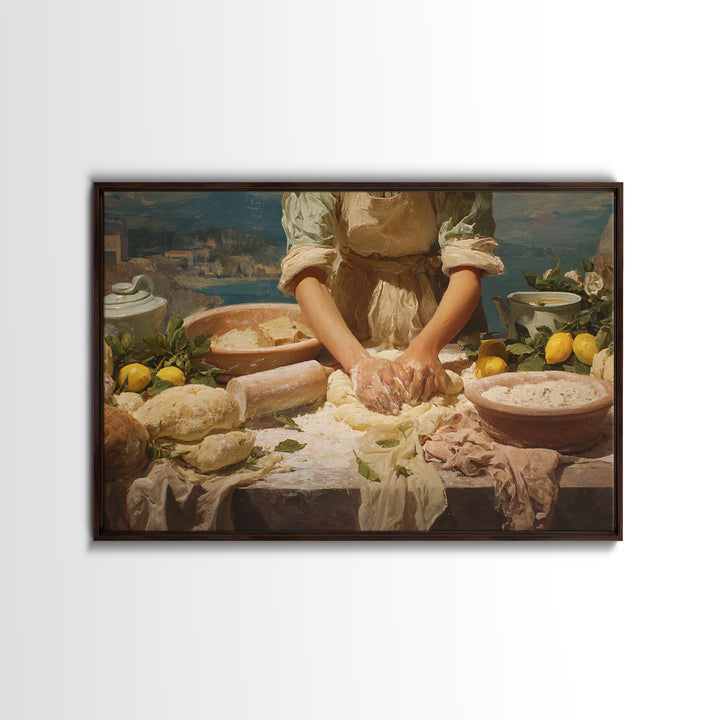 Baker Hands Shaping Dough Framed Canvas Print, Bakery Art, Gallery Decor, Bakery Decor, Fine Art, Patisserie, Wall Art, BAK-3x2-69