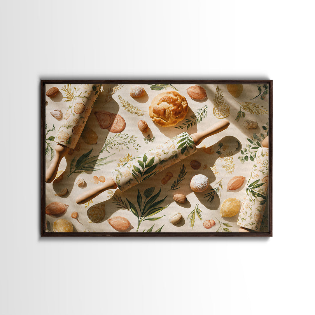 Patisserie Pattern of Rolling Pins and Pastries Canvas Print, Bakery Art, Neutral Decor, Bakery Decor, Fine Art, Patisserie, BAK-3x2-73