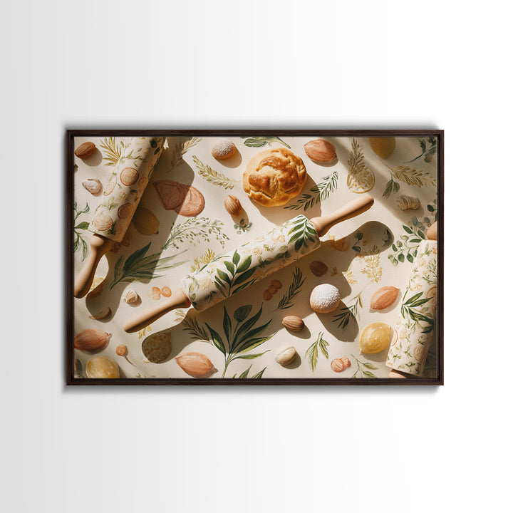 Patisserie Pattern of Rolling Pins and Pastries Canvas Print, Bakery Art, Neutral Decor, Bakery Decor, Fine Art, Patisserie, BAK-3x2-73