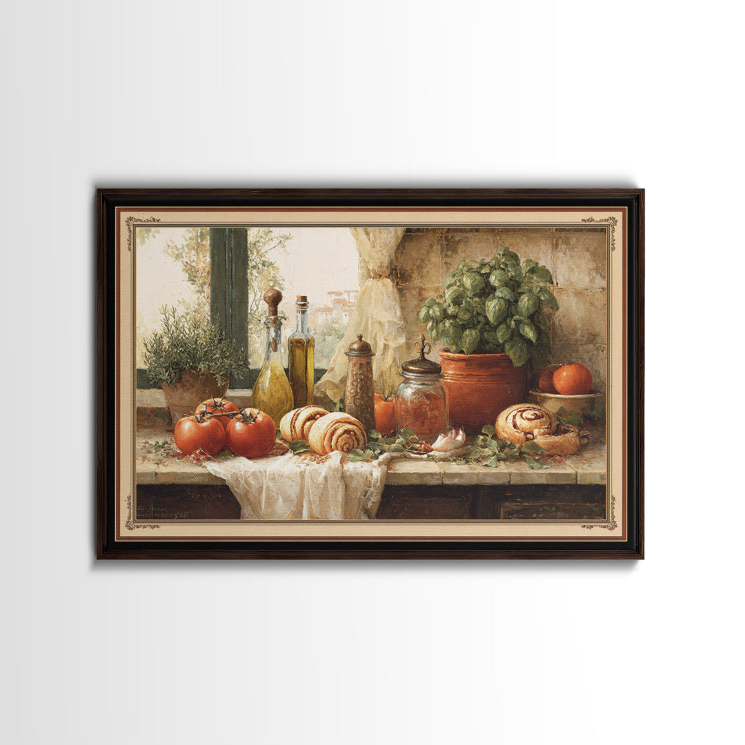 Cinnamon Rolls in a Warm Country Kitchen Framed Canvas Print, Bakery Art, Wall Decor, Bakery Decor, Fine Art, Patisserie, BAK-3x2-87