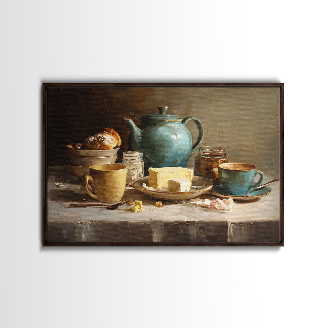Painterly Eclair and Coffee Still Life Canvas Print, Bakery Art, Print, Bakery Decor, Fine Art, Patisserie, Food Art, BAK-3x2-88