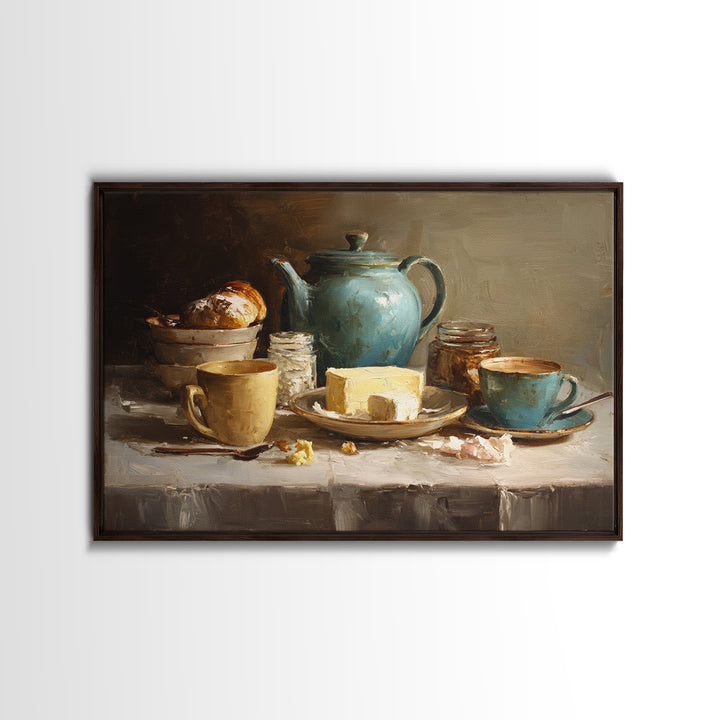 Painterly Eclair and Coffee Still Life Canvas Print, Bakery Art, Print, Bakery Decor, Fine Art, Patisserie, Food Art, BAK-3x2-88