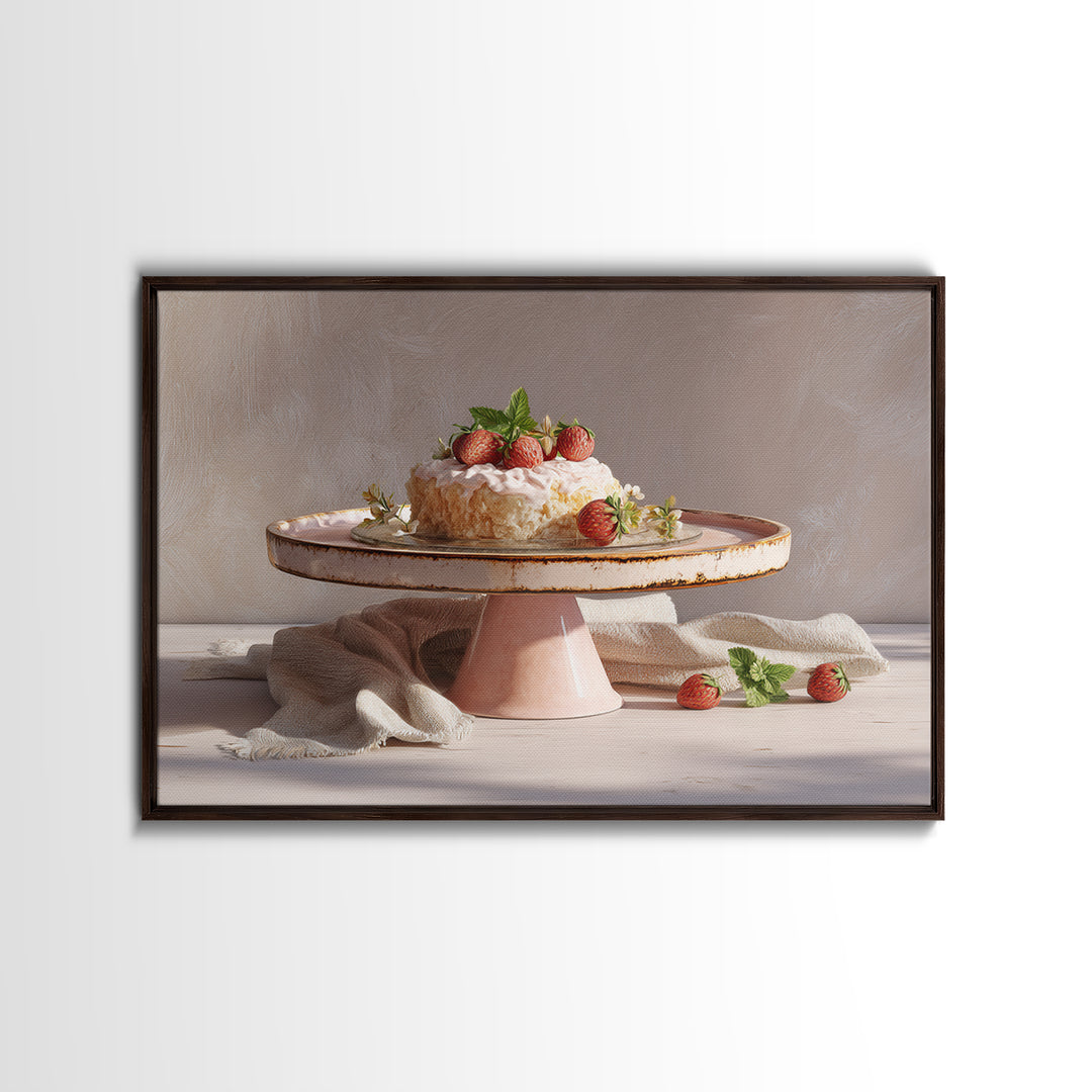 Pastel Cake Stand Canvas Print, Bakery Art, Boho Decor, Bakery Decor, Oil Painting, Patisserie, Kitchen Decor, BAK-3x2-89