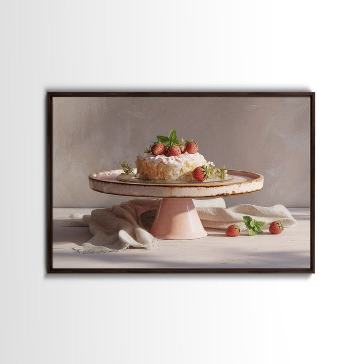 Pastel Cake Stand Canvas Print, Bakery Art, Boho Decor, Bakery Decor, Oil Painting, Patisserie, Kitchen Decor, BAK-3x2-89
