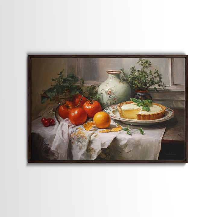 Cherry Tart Still Life Framed Canvas Print, Bakery Art, Neutral Wall Art, Bakery Decor, Fine Art, Patisserie, Statement Artwork, BAK-3x2-9