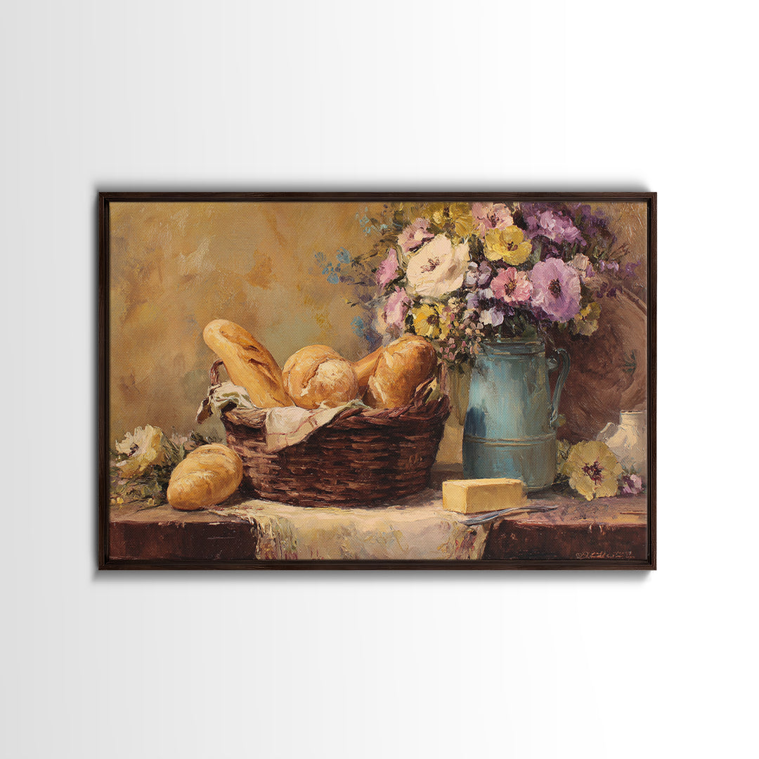 French Market Basket Filled Canvas Print, Bakery Art, French Wall Art, Bakery Decor, Fine Art, Patisserie, Room Decor, BAK-3x2-94