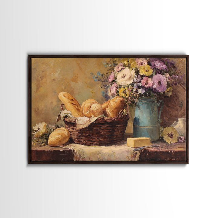 French Market Basket Filled Canvas Print, Bakery Art, French Wall Art, Bakery Decor, Fine Art, Patisserie, Room Decor, BAK-3x2-94