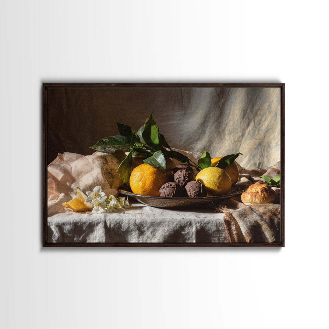 Chocolate Truffle Still Life Framed Canvas Print, Bakery Art, Kitchen Art, Bakery Decor, Fine Art, Patisserie, Neutral Wall Art, BAK-3x2-95