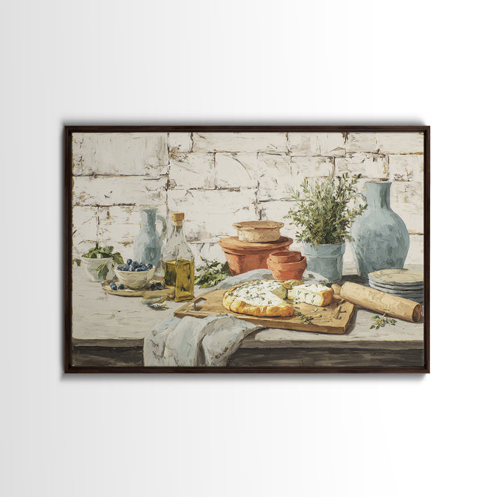 Blueberry Galette with Rustic Farmhouse Texture Framed Canvas Print, Bakery Art, Watercolor Painting, Bakery Decor, Patisserie, BAK-3x2-99