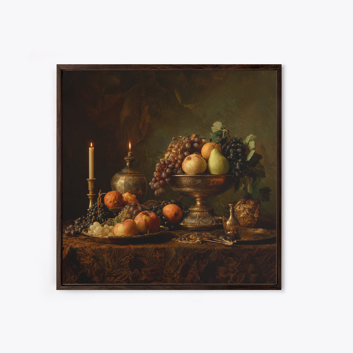 Dramatic Fruit Still Life Framed Canvas Print, Baroque Art, Living Room Wall Art, Living Room Decor, Fine Art, Ornate, BAO-1x1-1