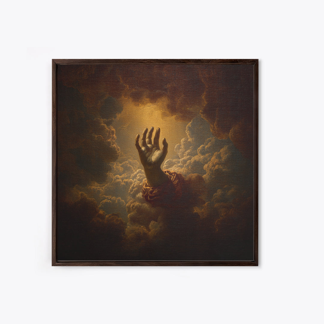 Angelic Hand Reaching Through Clouds Framed Canvas Print, Baroque Art, Modern Wall Art, Living Room Decor, Fine Art, Ornate, BAO-1x1-21