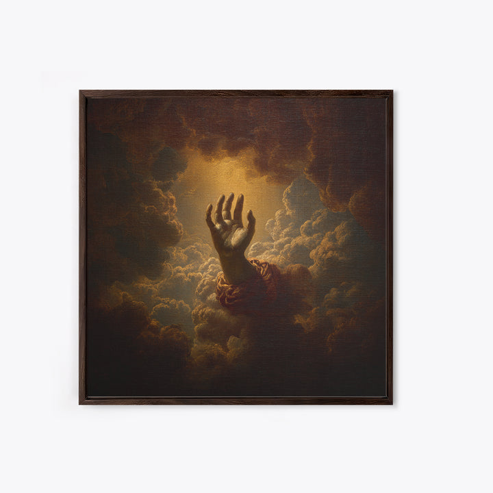 Angelic Hand Reaching Through Clouds Framed Canvas Print, Baroque Art, Modern Wall Art, Living Room Decor, Fine Art, Ornate, BAO-1x1-21