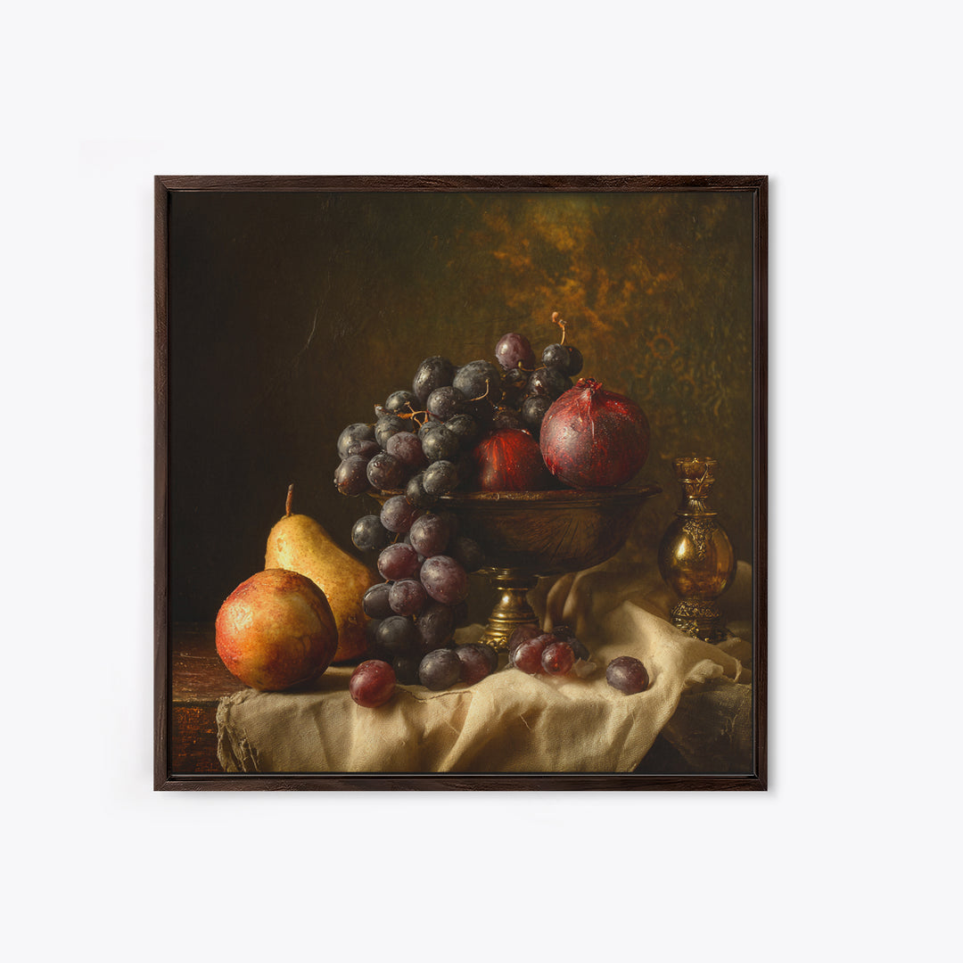 Dramatic Fruit Still Life Canvas Print, Baroque Art, Gallery Wall, Living Room Decor, Fine Art, Ornate, Neutral Decor, BAO-1x1-25