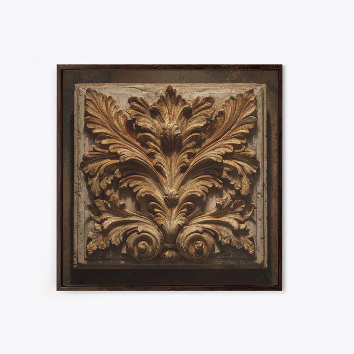 Carved Acanthus Leaf Ornament Study Framed Canvas Print, Baroque Art, Modern Wall Art, Living Room Decor, Fine Art, Ornate, BAO-1x1-39