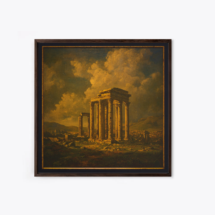 Classical Ruins Beneath a Dramatic Sky Framed Canvas Print, Baroque Art, Living Room Wall Art, Living Room Decor, Oil Painting, BAO-1x1-43