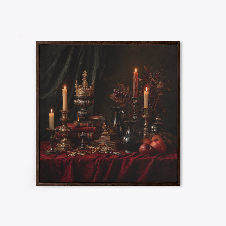 Dark Red Velvet Framed Canvas Print, Baroque Art, Whimsical Decor, Living Room Decor, Fine Art, Ornate, Maximalist Decor, BAO-1x1-47
