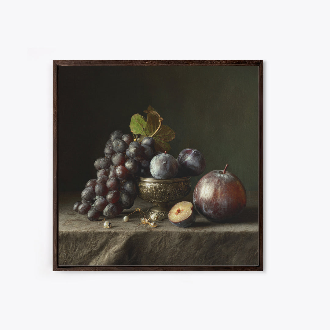 Dramatic Fruit Still Life Canvas Print, Baroque Art, Gallery Wall, Living Room Decor, Fine Art, Ornate, Neutral Decor, BAO-1x1-49