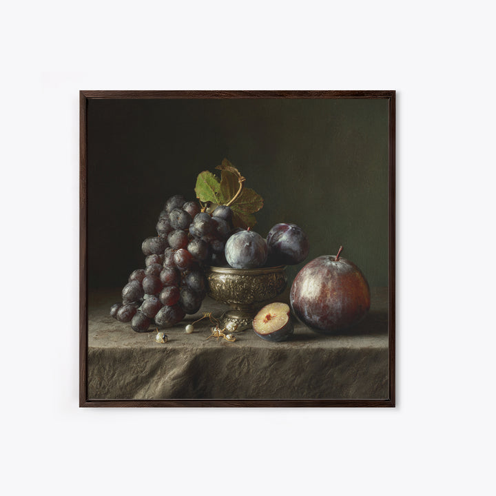 Dramatic Fruit Still Life Canvas Print, Baroque Art, Gallery Wall, Living Room Decor, Fine Art, Ornate, Neutral Decor, BAO-1x1-49