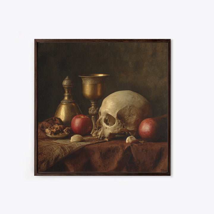 Skull and Hourglass Vanitas Still Life Canvas Print, Baroque Art, Moody Wall Art, Living Room Decor, Fine Art, Ornate, BAO-1x1-5
