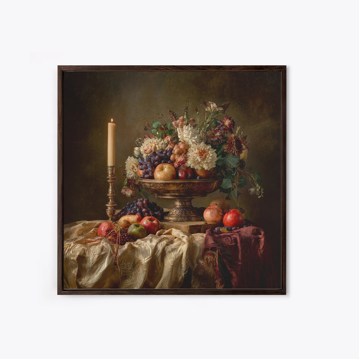 Lavish Banquet Fruit Composition Framed Canvas Print, Baroque Art, Dark Academia Art, Living Room Decor, Fine Art, Ornate, BAO-1x1-68