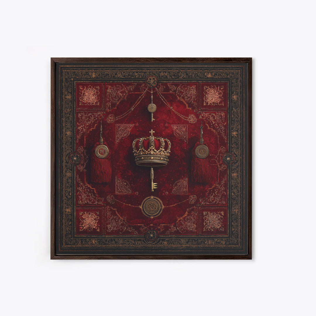 Dark Red Velvet Framed Canvas Print, Baroque Art, Dark Academia Art, Living Room Decor, Fine Art, Ornate, Modern Decor, BAO-1x1-71