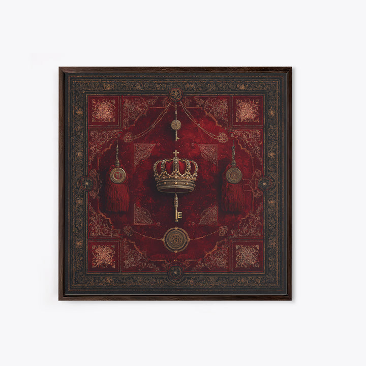Dark Red Velvet Framed Canvas Print, Baroque Art, Dark Academia Art, Living Room Decor, Fine Art, Ornate, Modern Decor, BAO-1x1-71