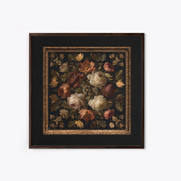 Ornate Gold Frame Illusion Around a Botanical Canvas Print, Baroque Art, Baroque, Living Room Decor, Oil Painting, Ornate, BAO-1x1-81