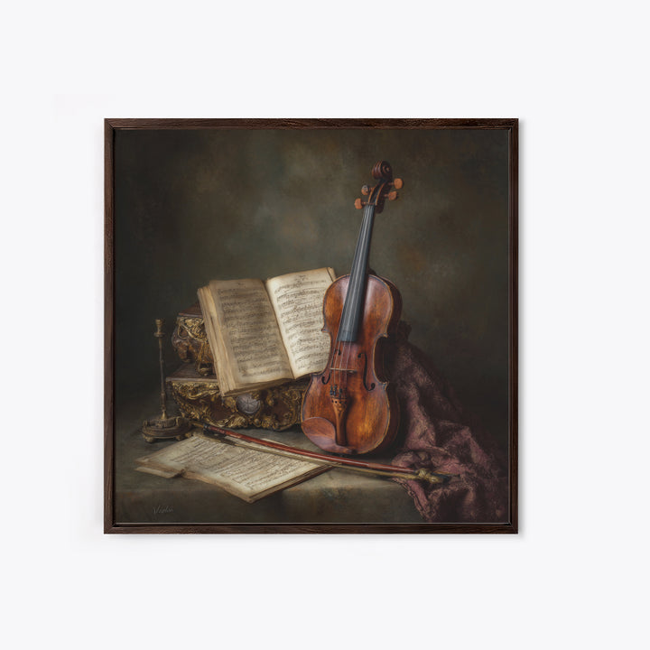Baroque Violin and Sheet Music Still Life Framed Canvas Print, Baroque Art, Home Decor, Living Room Decor, Fine Art, Ornate, BAO-1x1-83